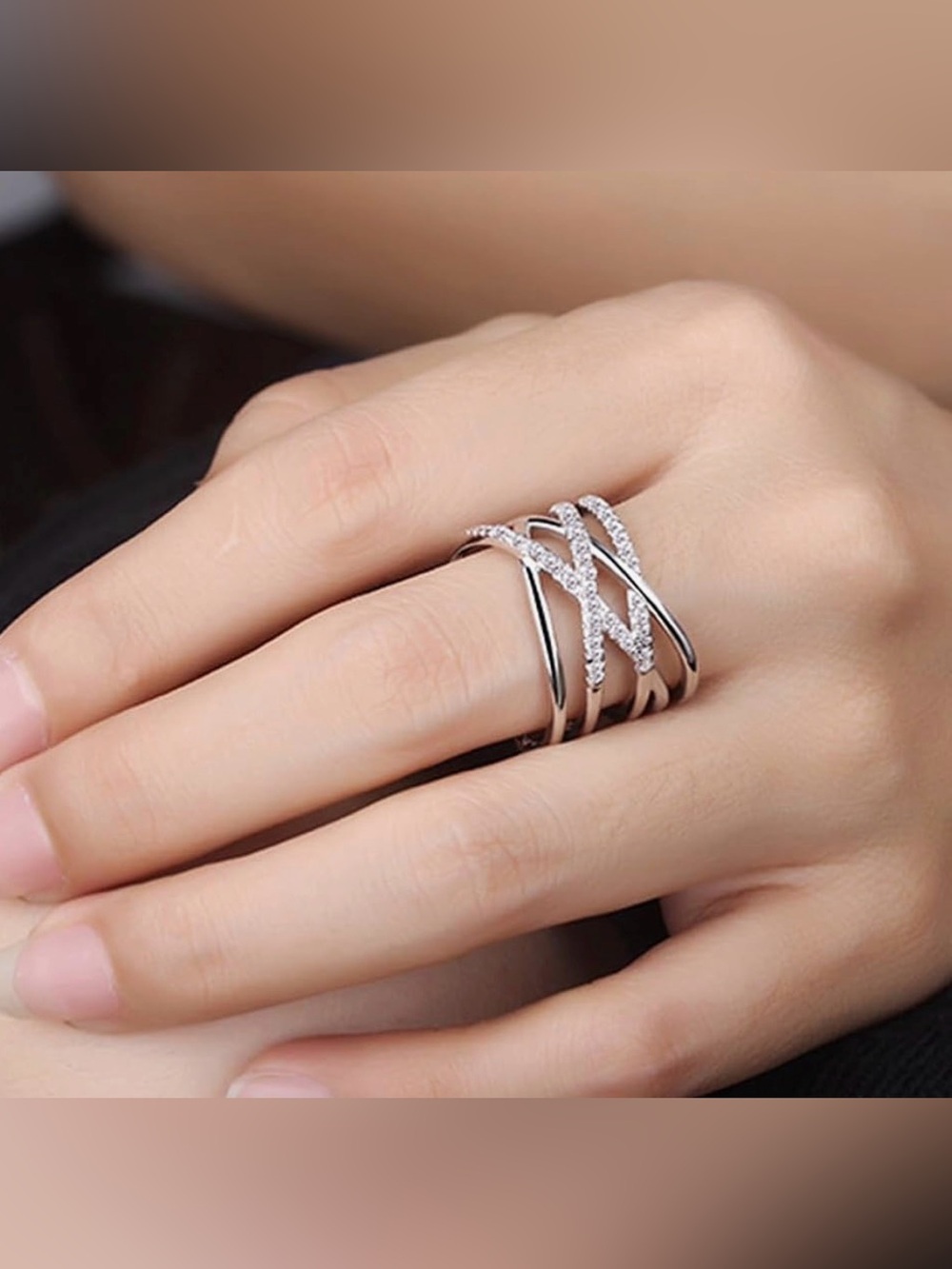 Elegant Women's Gold-Tone Cubic Zirconia Crossover Ring